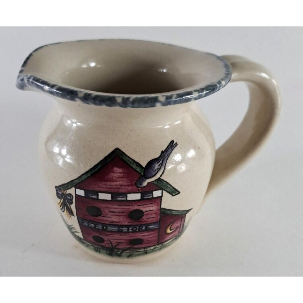 Vintage Home & Garden Party Stoneware Creamer Birdhouse USA Made 2000 Country